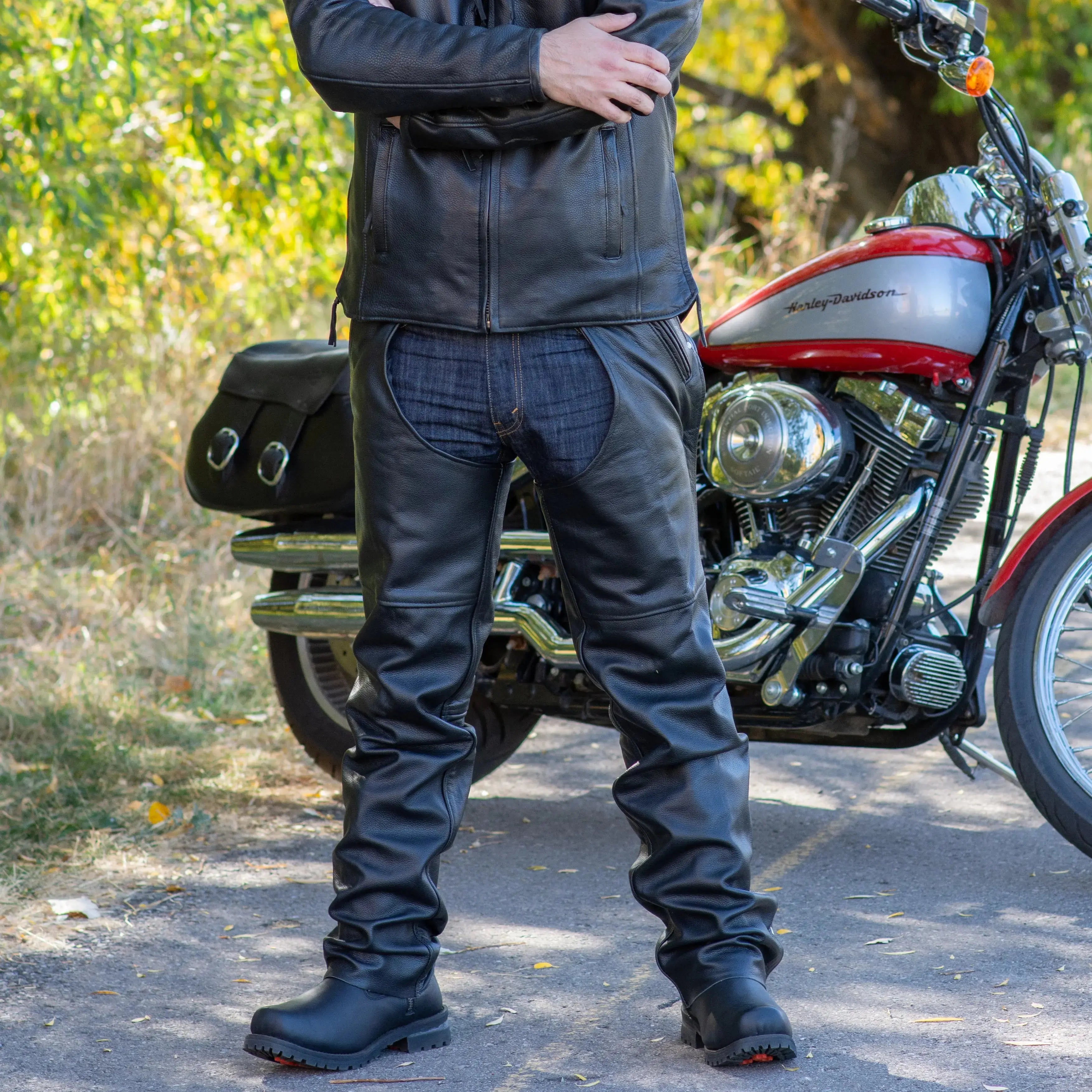 Leather Pants Leather Motorcycle Riding Chaps Open Road Unisex
