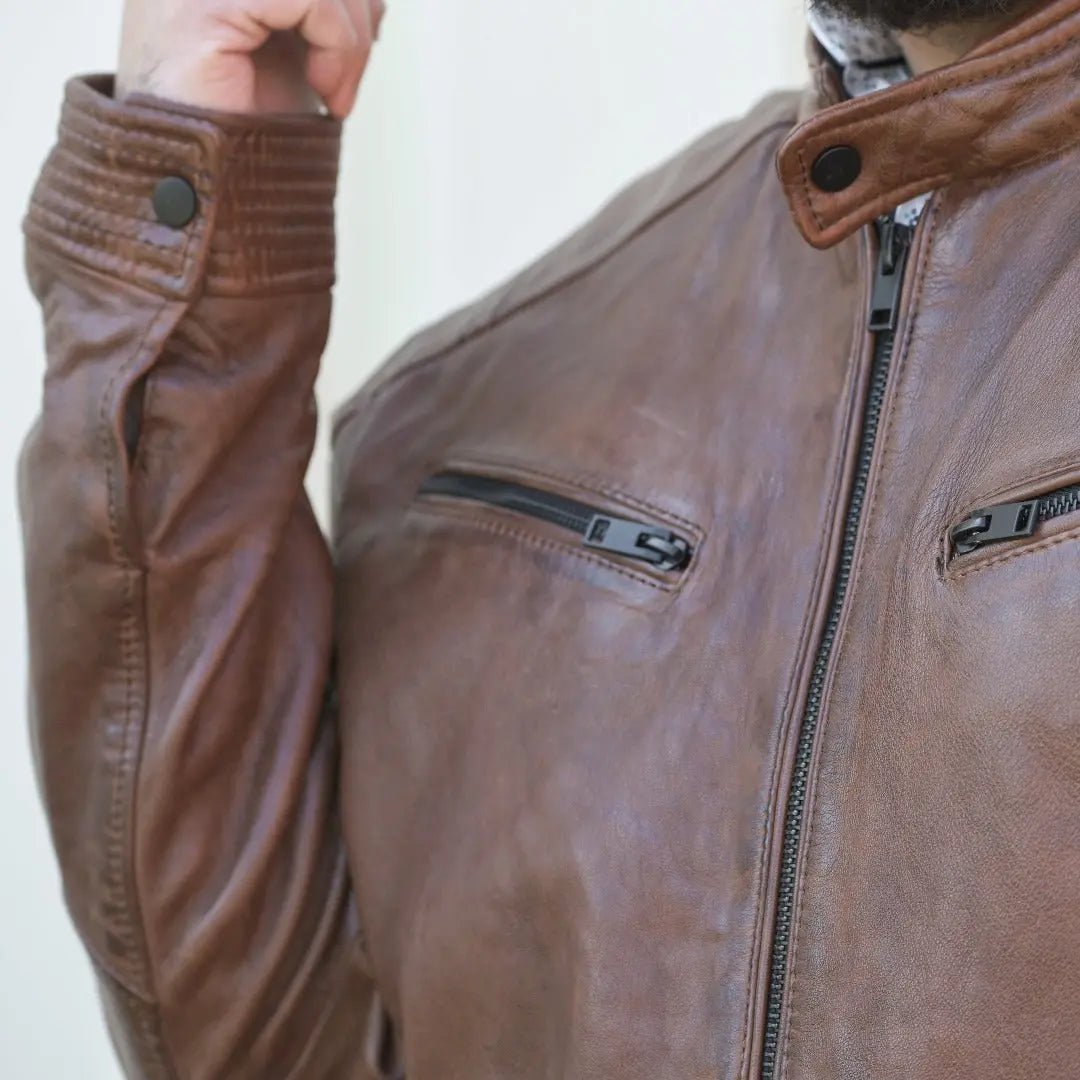 Men's Snap Collar Leather Jacket - Boutique of Leathers/Open