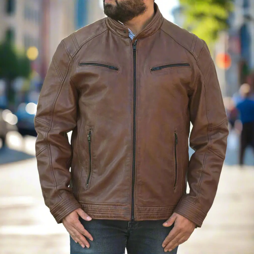 Men's Snap Collar Leather Jacket Men's Leather Jackets Boutique of Leathers/Open Road