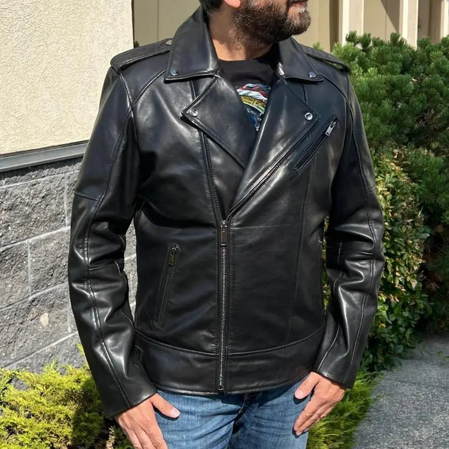 Men's Soft Lamb Leather Biker-Look Jacket - Boutique of Leathers/Open