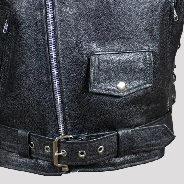 Men's Tall Classic Side Lace Leather Motorcycle Jacket Men's Motorcycle Jackets Boutique of Leathers/Open Road