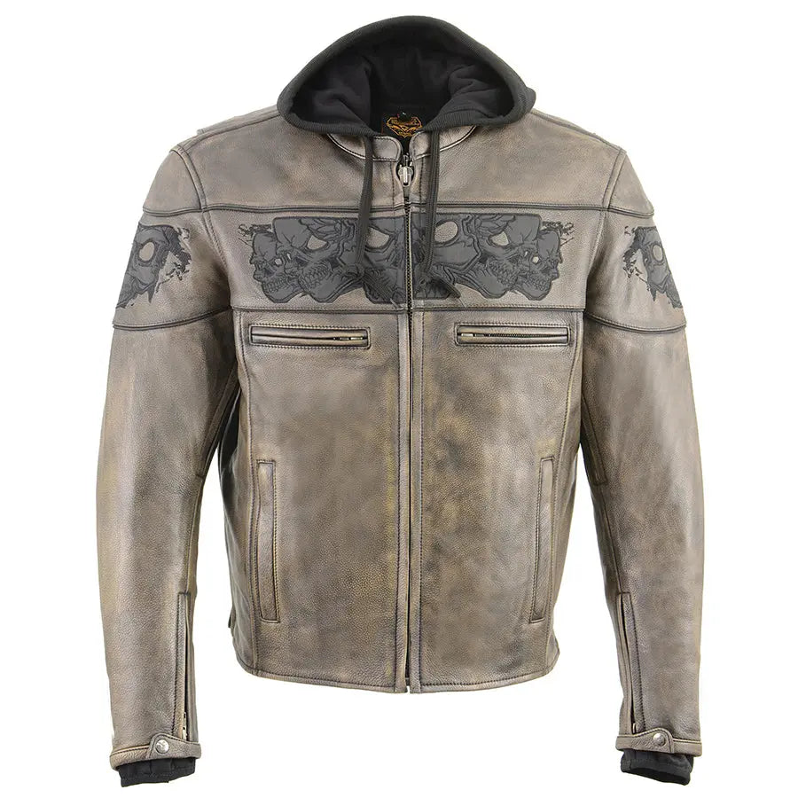 Milwaukee Leather Men's Distressed Brown Crossover Scooter Jacket with Reflective Skulls Men's Motorcycle Jackets Boutique of Leathers/Open Road