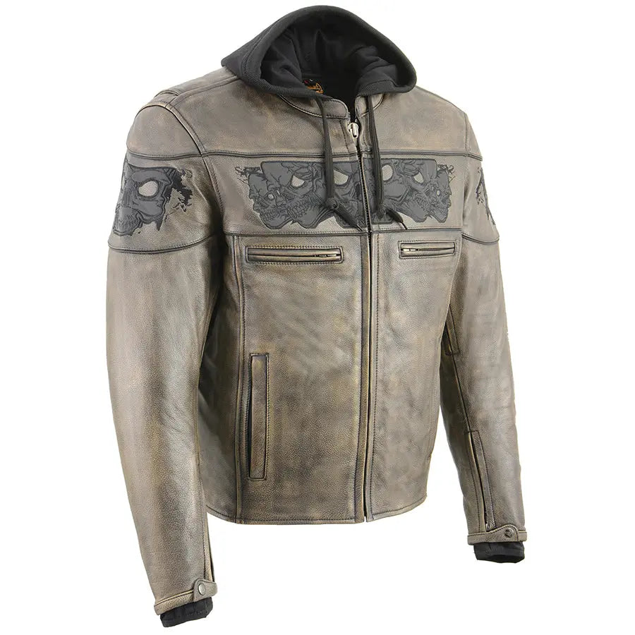 Milwaukee Leather Men's Distressed Brown Crossover Scooter Jacket with Reflective Skulls Men's Motorcycle Jackets Boutique of Leathers/Open Road