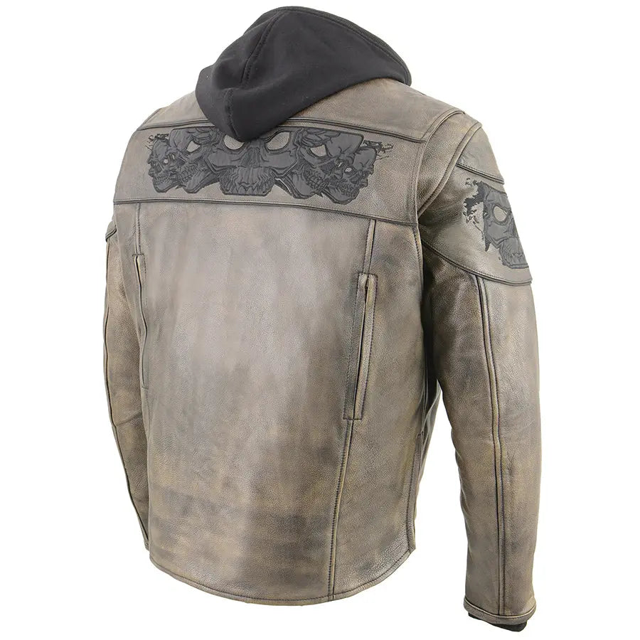 Milwaukee Leather Men's Distressed Brown Crossover Scooter Jacket with Reflective Skulls Men's Motorcycle Jackets Boutique of Leathers/Open Road