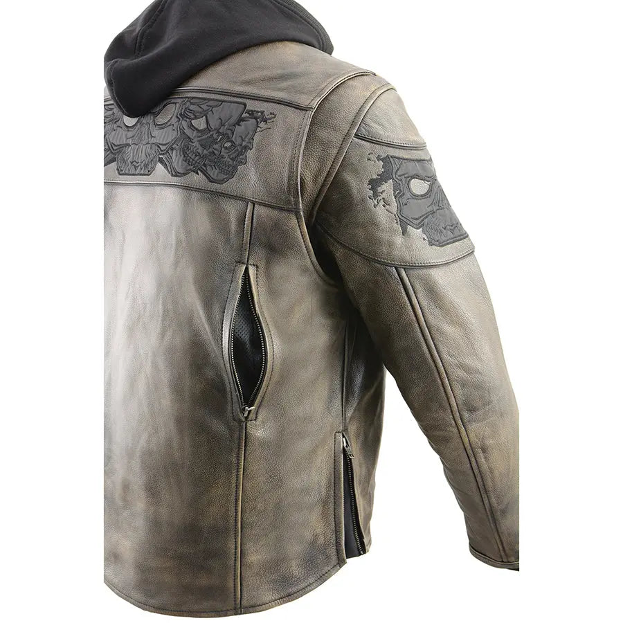 Milwaukee Leather Men's Distressed Brown Crossover Scooter Jacket with Reflective Skulls Men's Motorcycle Jackets Boutique of Leathers/Open Road