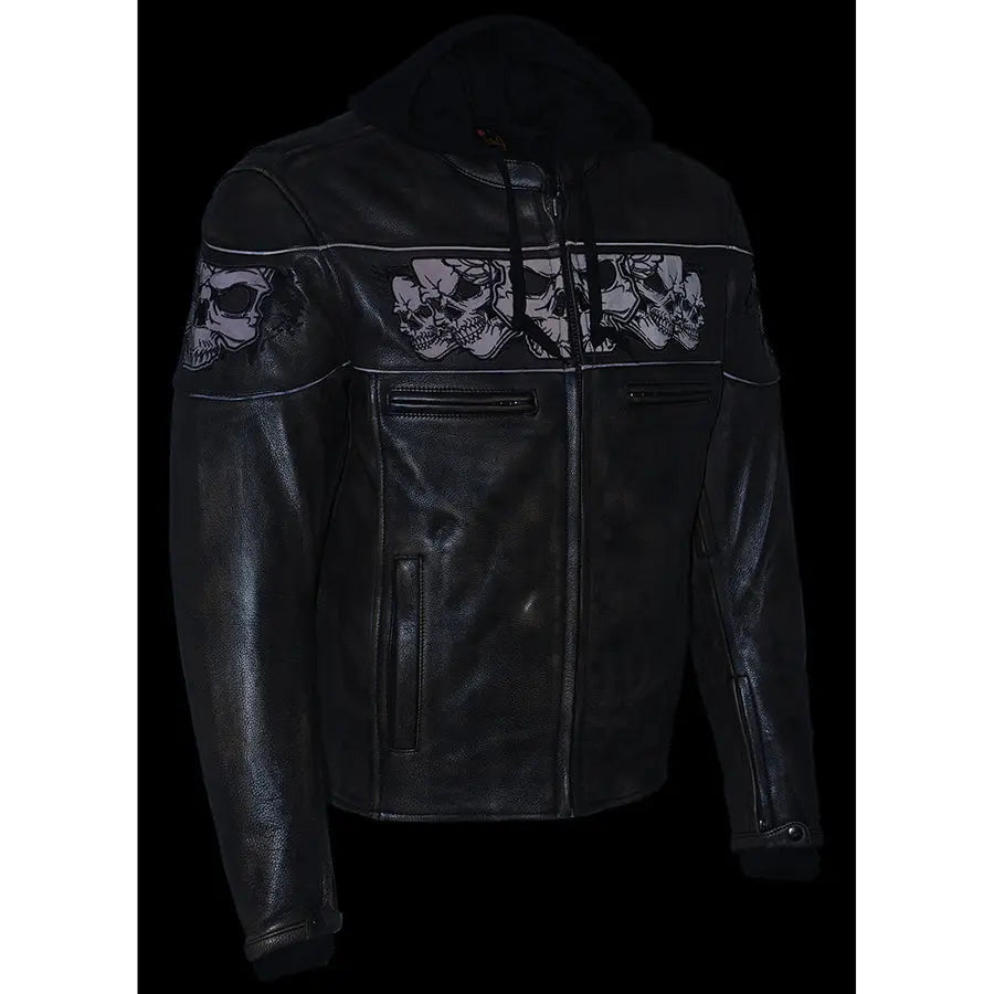 Milwaukee Leather Men's Distressed Brown Crossover Scooter Jacket with Reflective Skulls Men's Motorcycle Jackets Boutique of Leathers/Open Road