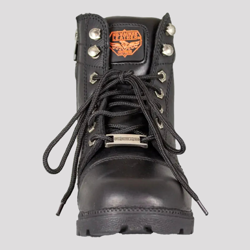 Open Road Women's Black Leather Tactical Lace-Up Boots with Side Zippers Entry