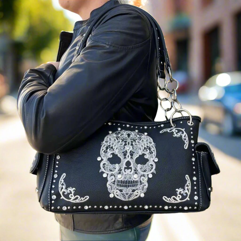 Montana West Sugar Skull Embroidered Handbag