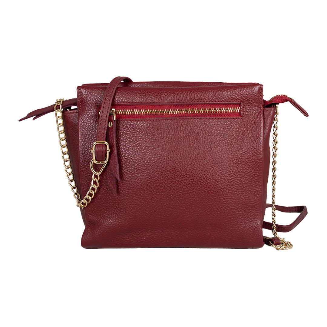 BOL Women's Cross Body Leather Bag with Chain and Leather Strap