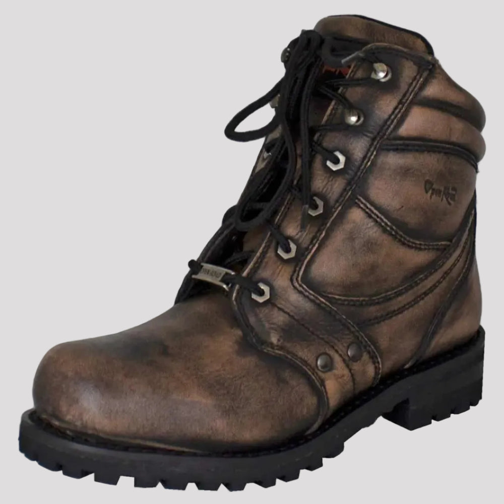 Temeshu Men's Motorcycle Boots - Classic Combat Ankle Boots With Lace-Up Design & Rubber Sole