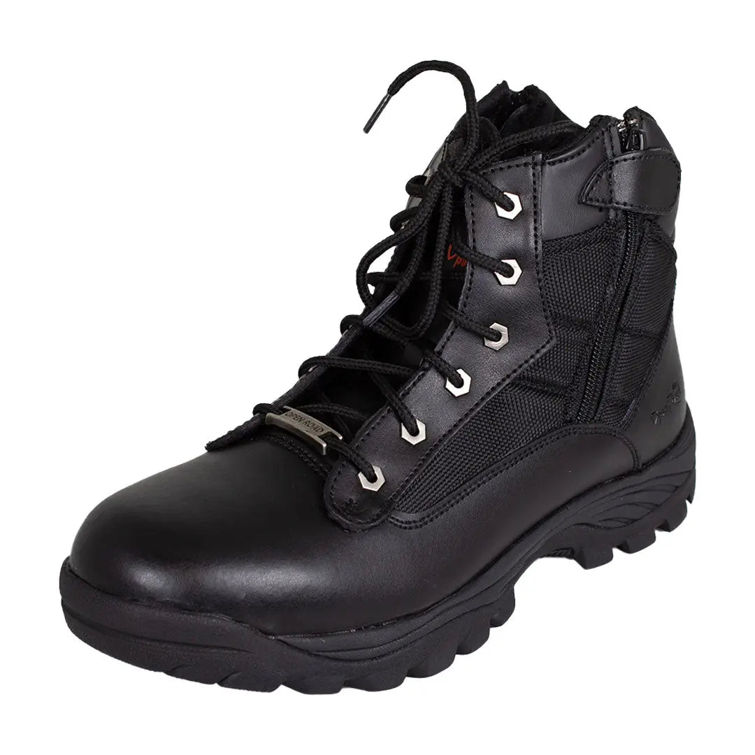 Open Road Men's Black Leather Tactical Lace-Up Boots with Side Zippers Entry Men's Motorcycle Boots Boutique of Leathers/Open Road