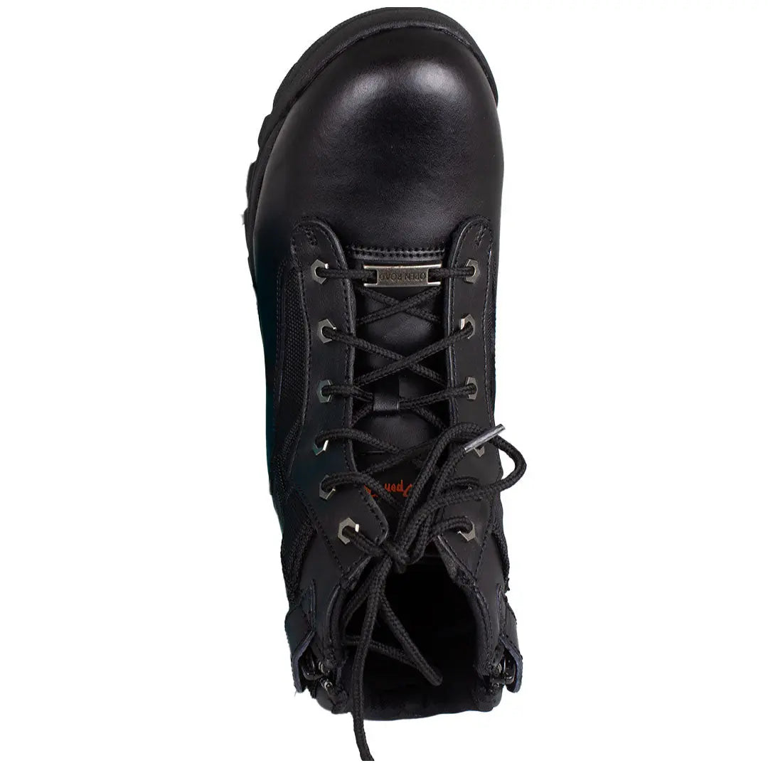 Open Road Men's Black Leather Tactical Lace-Up Boots with Side Zippers Entry Men's Motorcycle Boots Boutique of Leathers/Open Road