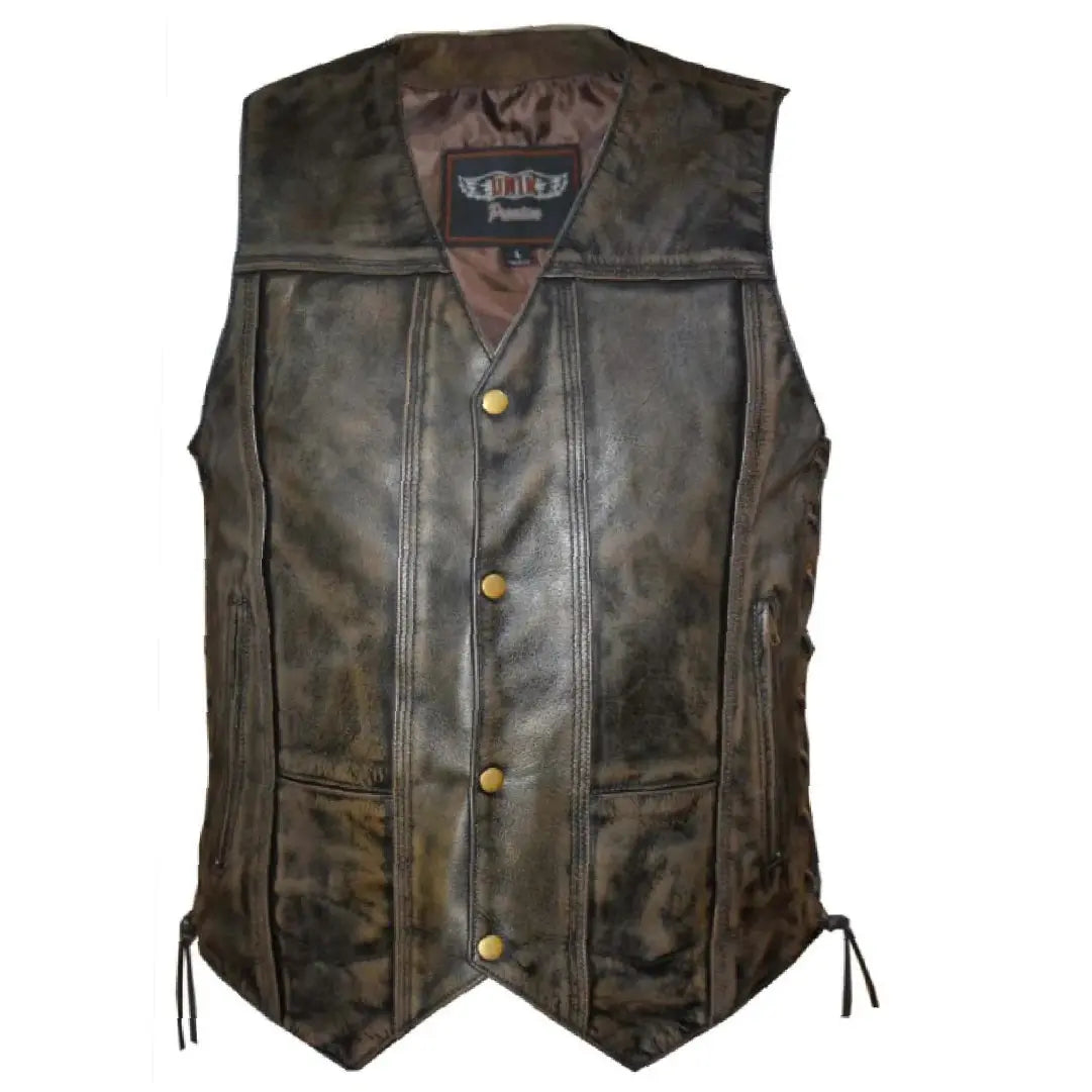 Open Road Men's Distressed Brown 10-Pocket Vest Men's Vests Boutique of Leathers/Open Road