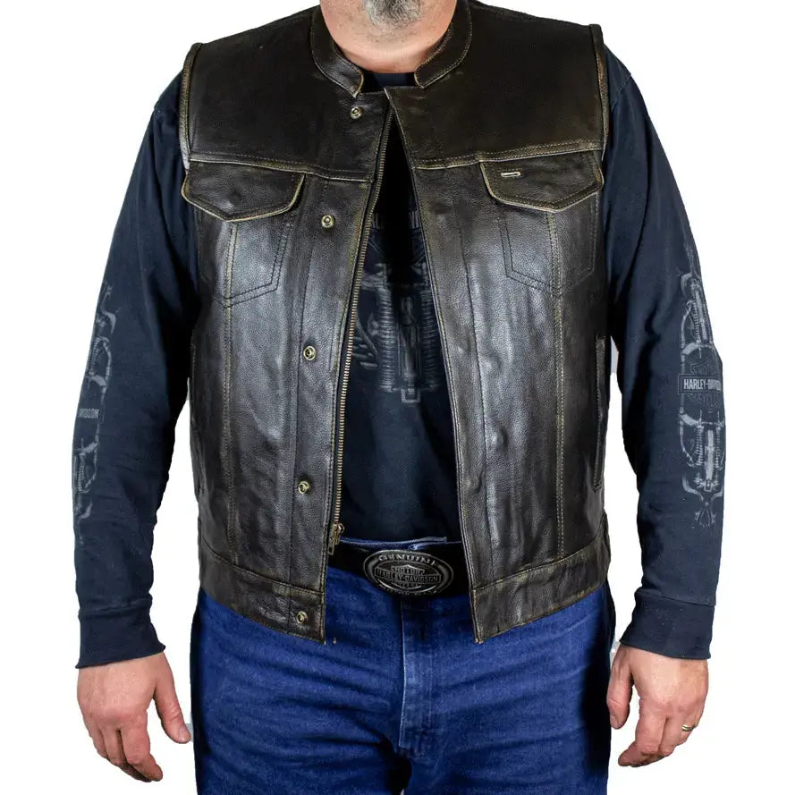 Open Road Men's Distressed Leather Club Vest Men's Vests Boutique of Leathers/Open Road