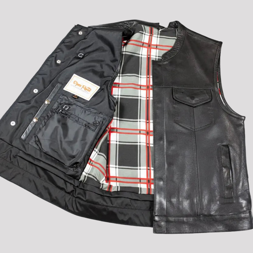 Open Road Men's Flannel Lined Leather Club Vest - Boutique of Leathers/Open Road