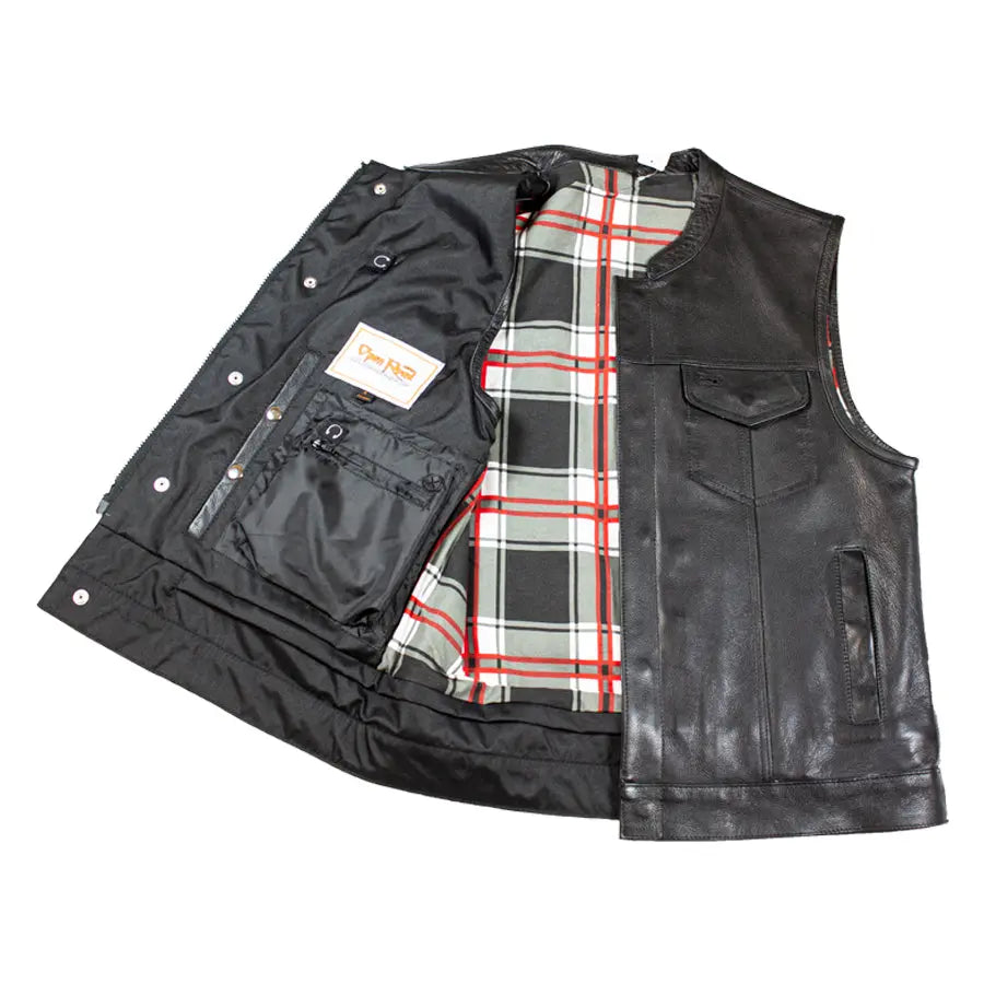 Open Road Men's Flannel Lined Leather Club Vest - Boutique of Leathers/Open Road