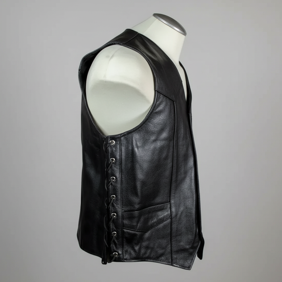 Men’s Buffalo Leather Biker Vest. Adjustable Side Lace Vest - Boutique of Leathers/Open Road