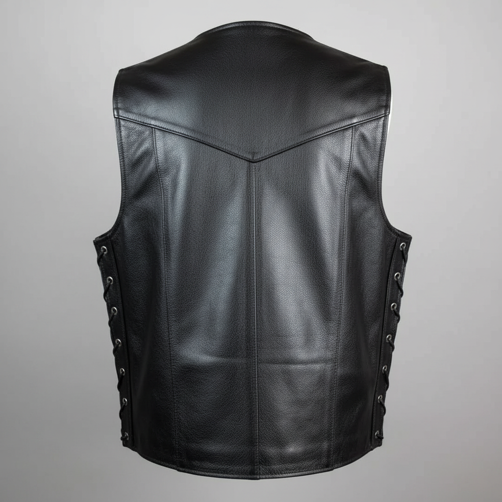 Men’s Buffalo Leather Biker Vest. Adjustable Side Lace Vest - Boutique of Leathers/Open Road