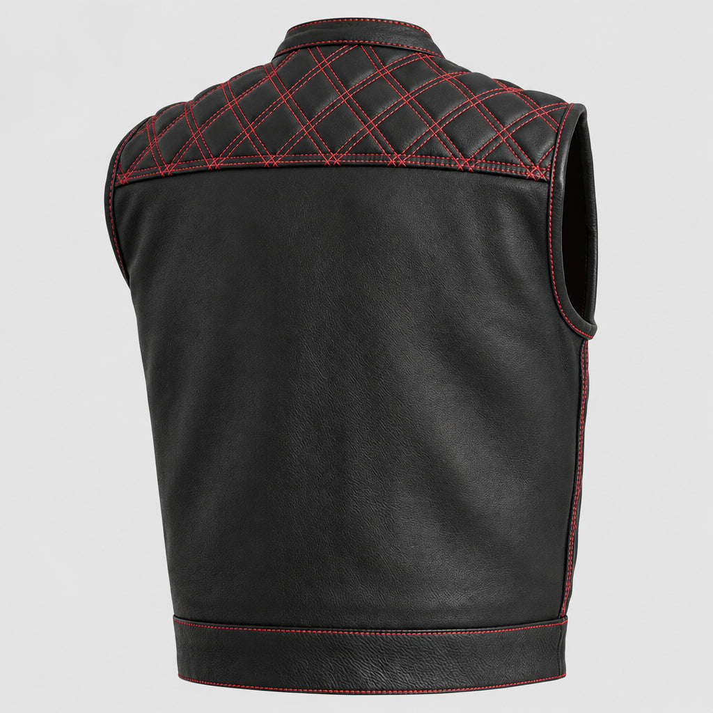 Open Road Men's Upside Leather with Red Stitched Diamonds  Vest Men's Vests Boutique of Leathers/Open Road