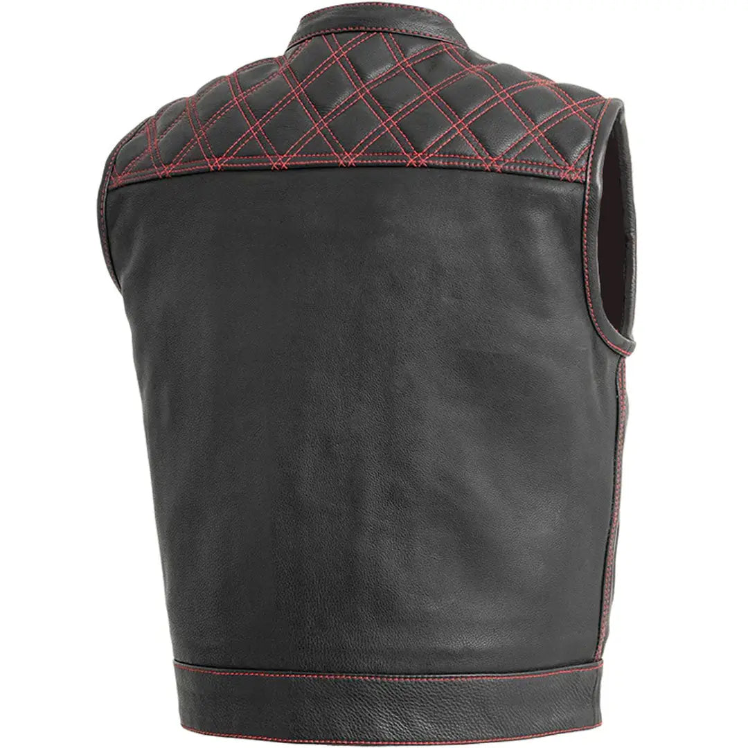 Open Road Men's Upside Leather with Red Stitched Diamonds  Vest Men's Vests Boutique of Leathers/Open Road