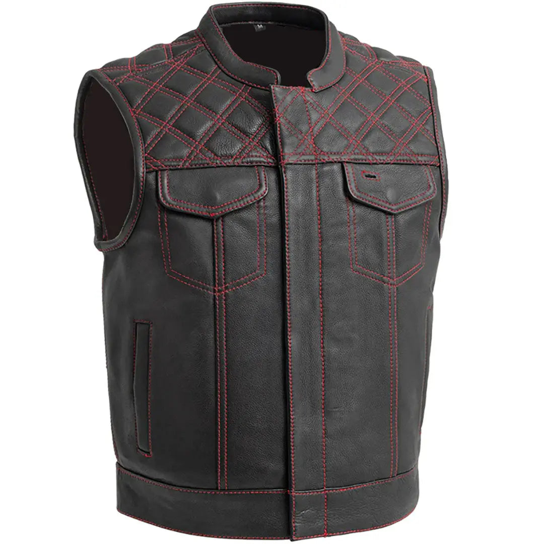 Open Road Men's Upside Leather with Red Stitched Diamonds  Vest Men's Vests Boutique of Leathers/Open Road