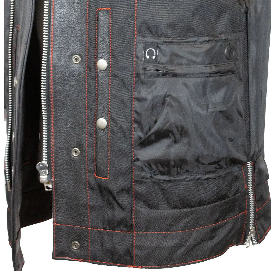 Open Road Men's Upside Leather with Red Stitched Diamonds  Vest Men's Vests Boutique of Leathers/Open Road