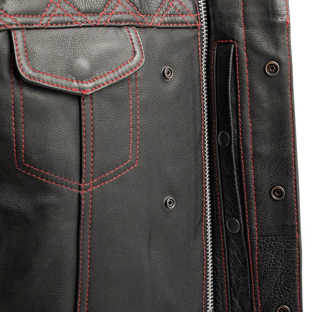 Open Road Men's Upside Leather with Red Stitched Diamonds  Vest Men's Vests Boutique of Leathers/Open Road