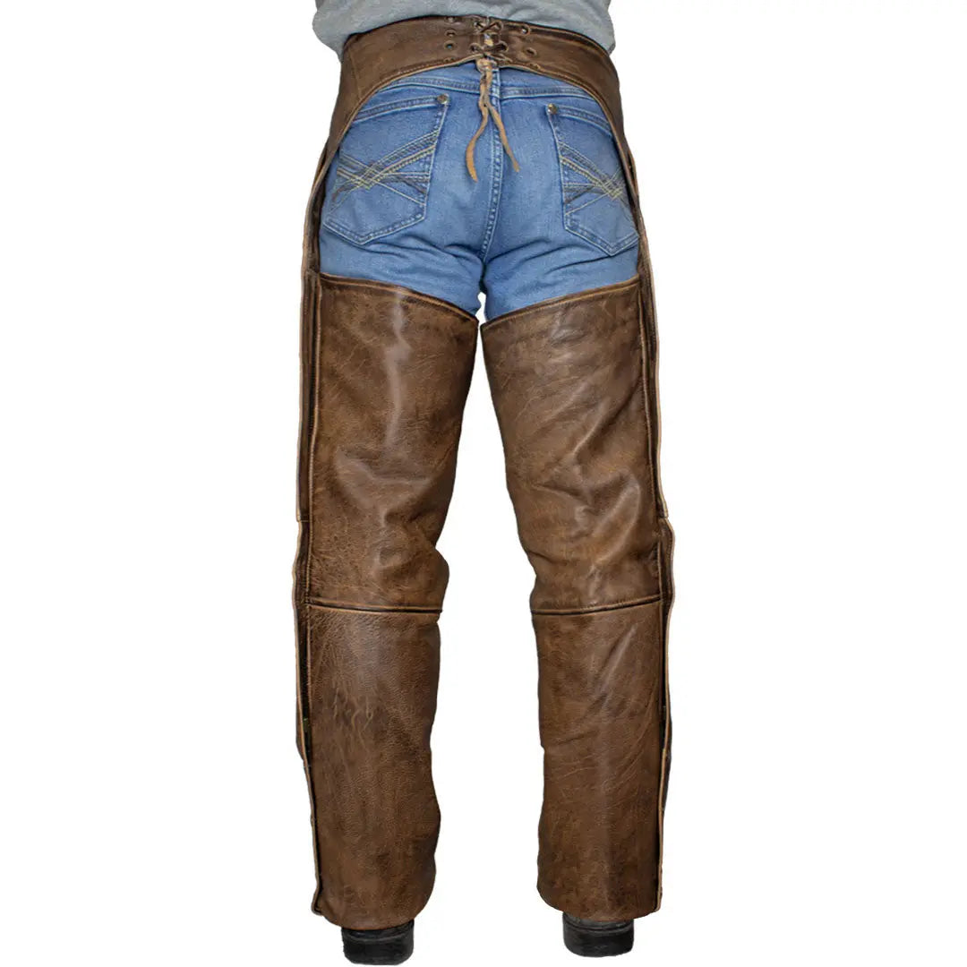 Open Road Men's Vintage Brown 4 Pocket Premium Leather Chaps Men's Motorcycle Pants & Chaps Boutique of Leathers/Open Road