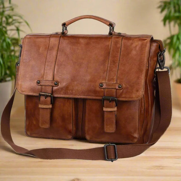 Leather laptop messenger on sale