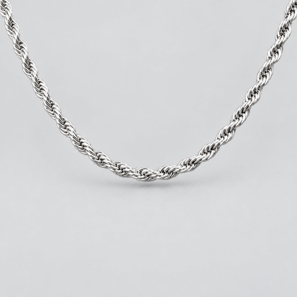 Men’s 24" Stainless Steel Silver Rope Chain Necklace. Heavy-Duty Biker Necklace - Boutique of Leathers/Open Road