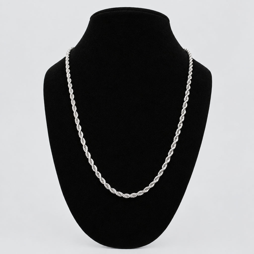 Men’s 24" Stainless Steel Silver Rope Chain Necklace. Heavy-Duty Biker Necklace - Boutique of Leathers/Open Road