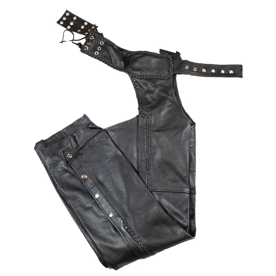 Open Road Women's Braid Detail Premium Leather Chaps - Boutique of Leathers/Open Road