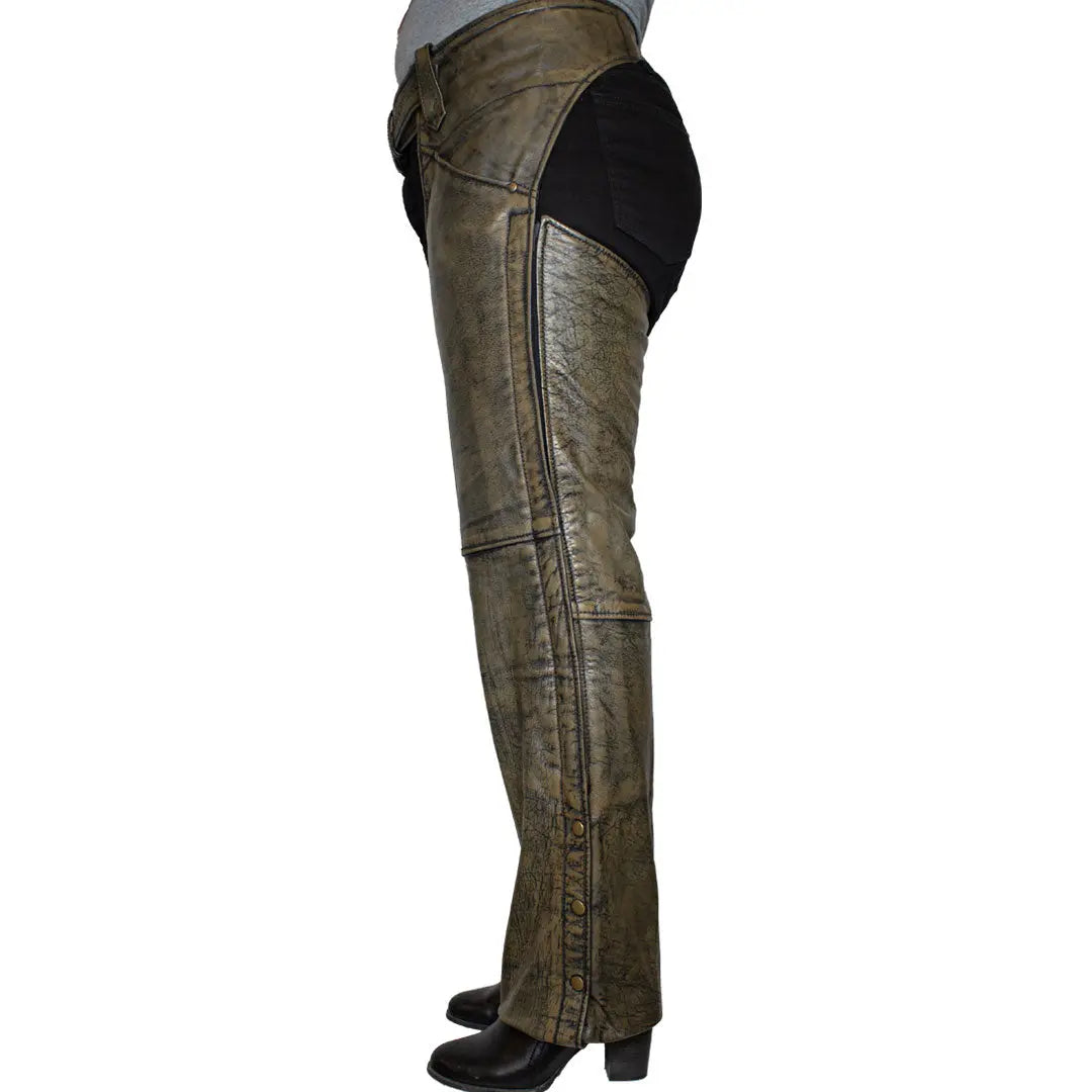 Open Road Women's Distressed Brown Leather Chaps Women's Motorcycle Pants & Chaps Boutique of Leathers/Open Road
