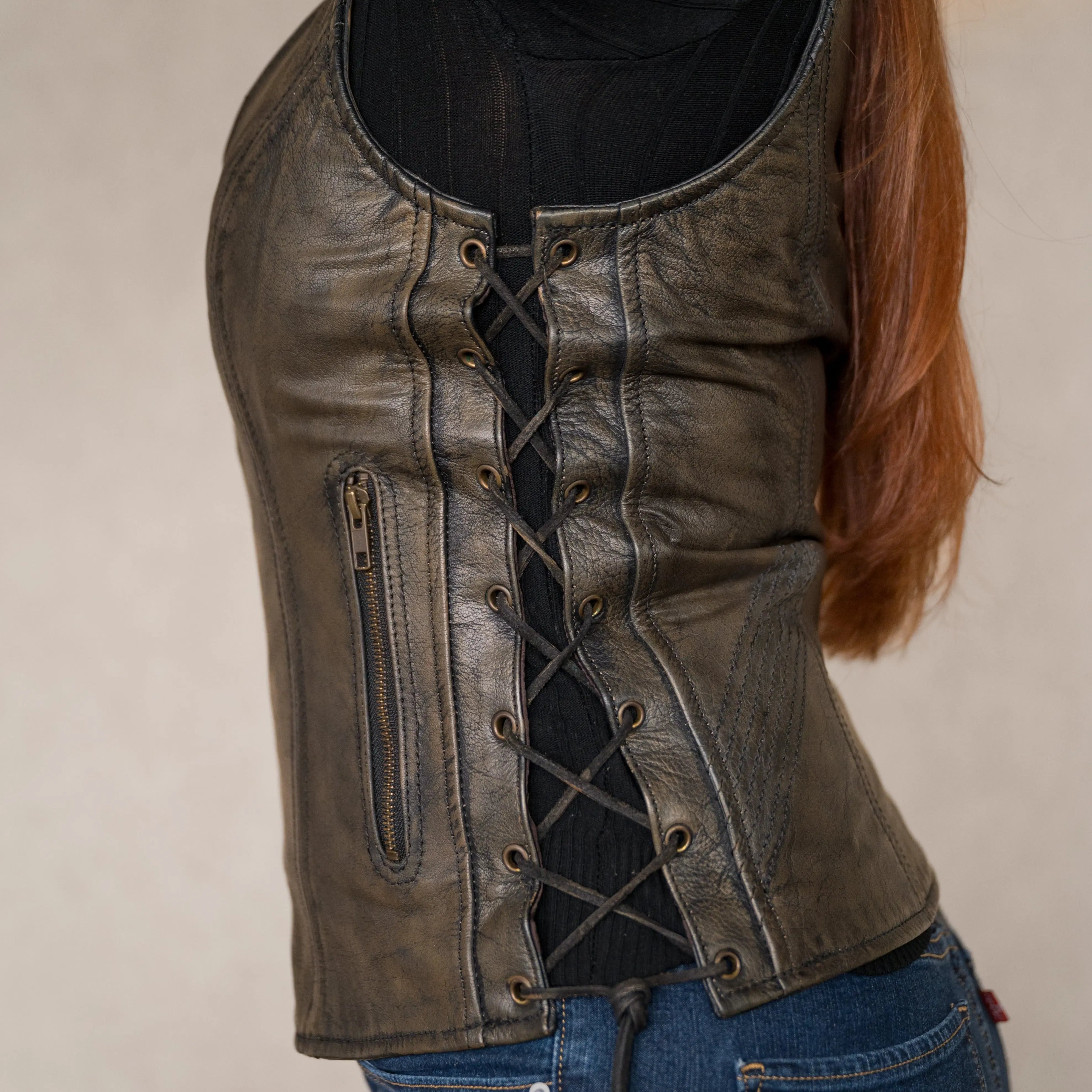 Open Road Women's Distressed Brown Vest Women's Vests Boutique of Leathers/Open Road