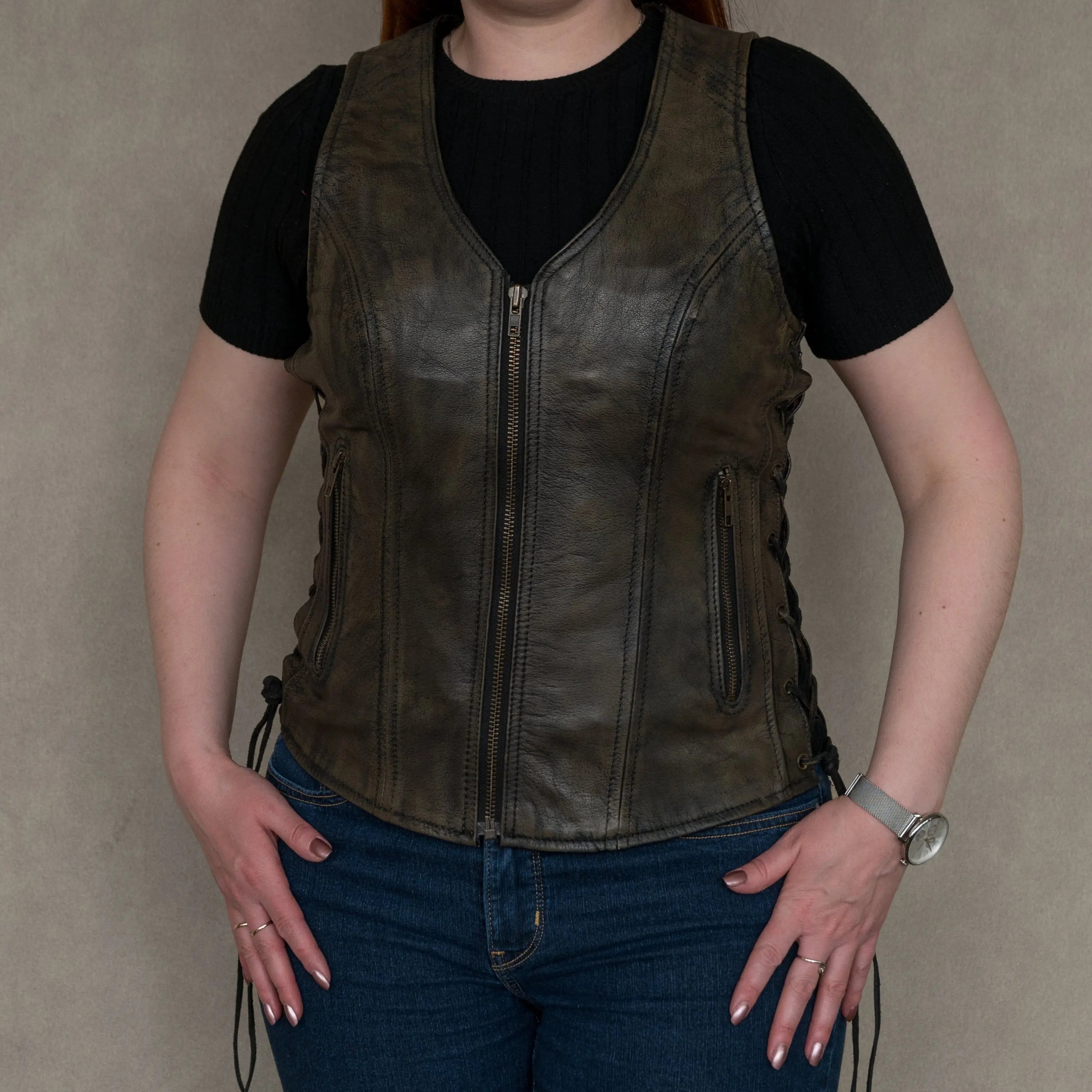 Open Road Women's Distressed Brown Vest Women's Vests Boutique of Leathers/Open Road