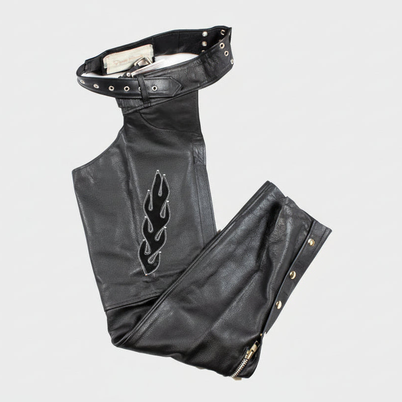 Open Road Women's Flame Inlay Premium Leather Chaps - Boutique of Leathers/Open Road