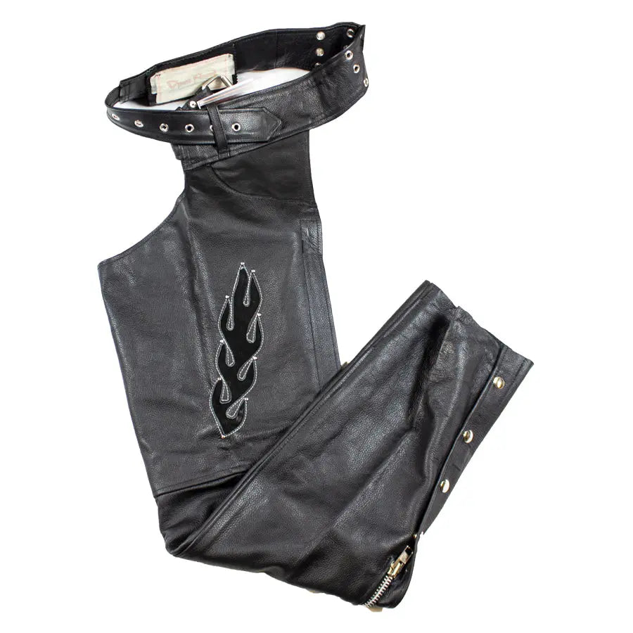 Open Road Women's Flame Inlay Premium Leather Chaps - Boutique of Leathers/Open Road