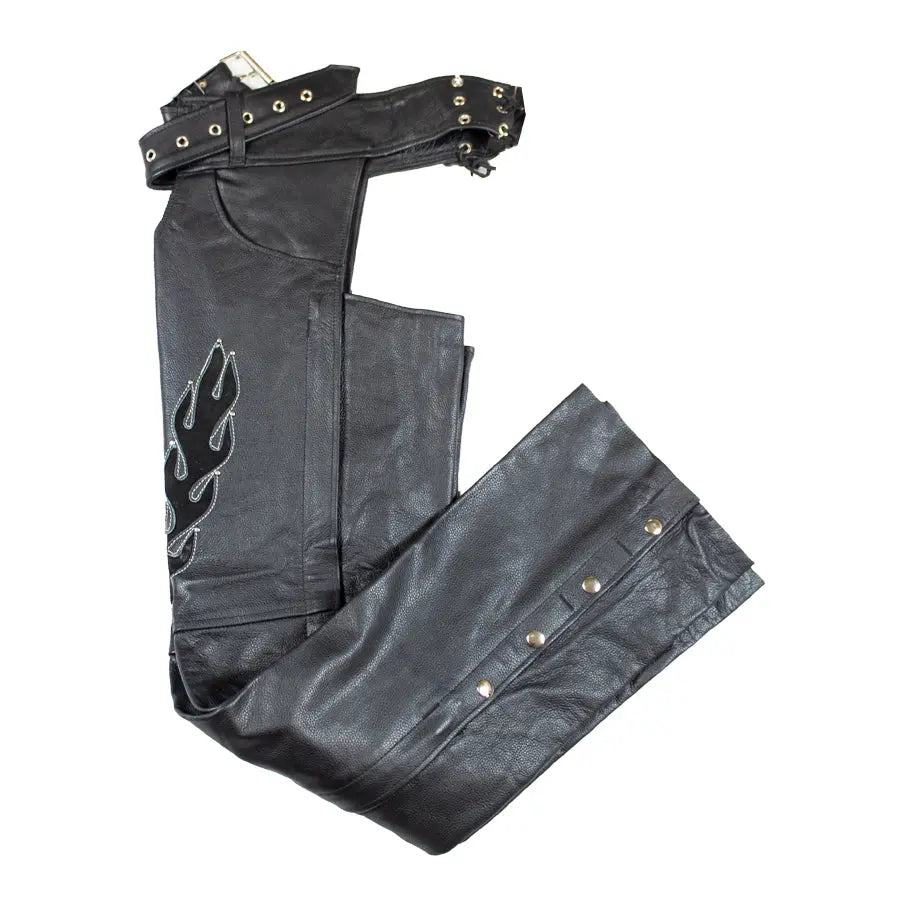 Open Road Women's Flame Inlay Premium Leather Chaps - Boutique of Leathers/Open Road