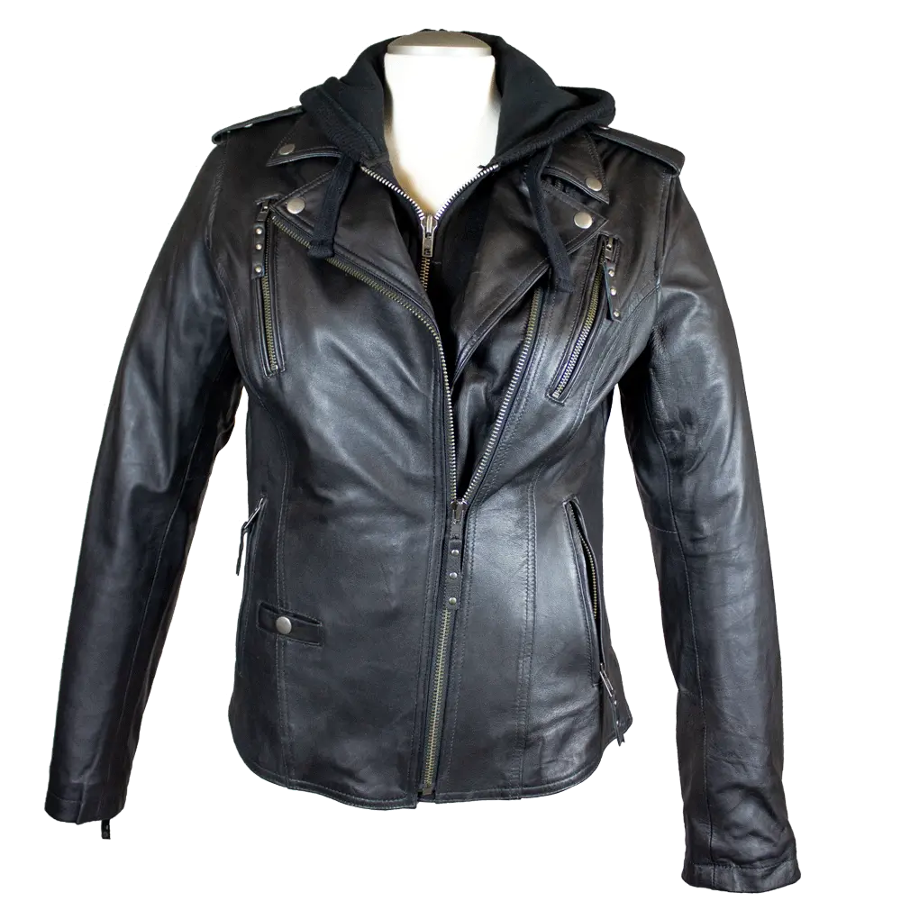 Open Road Women's Hooded Classic Leather Motorcycle Jacket Women's Motorcycle Jackets Boutique of Leathers/Open Road