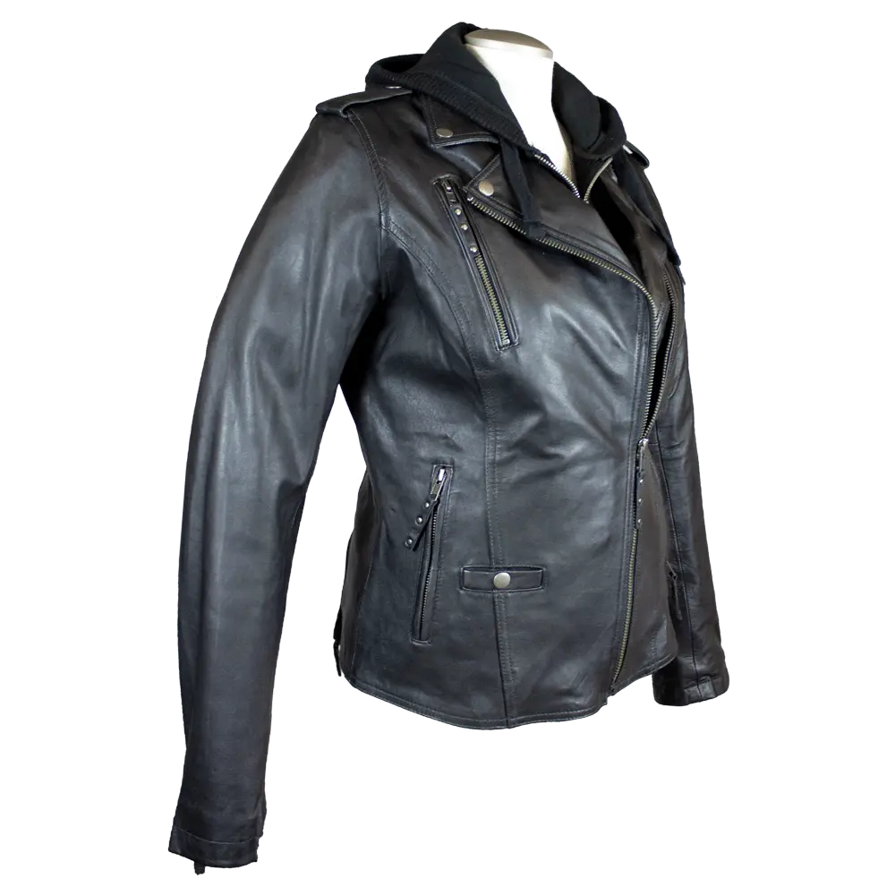 Open Road Women's Hooded Classic Leather Motorcycle Jacket Women's Motorcycle Jackets Boutique of Leathers/Open Road