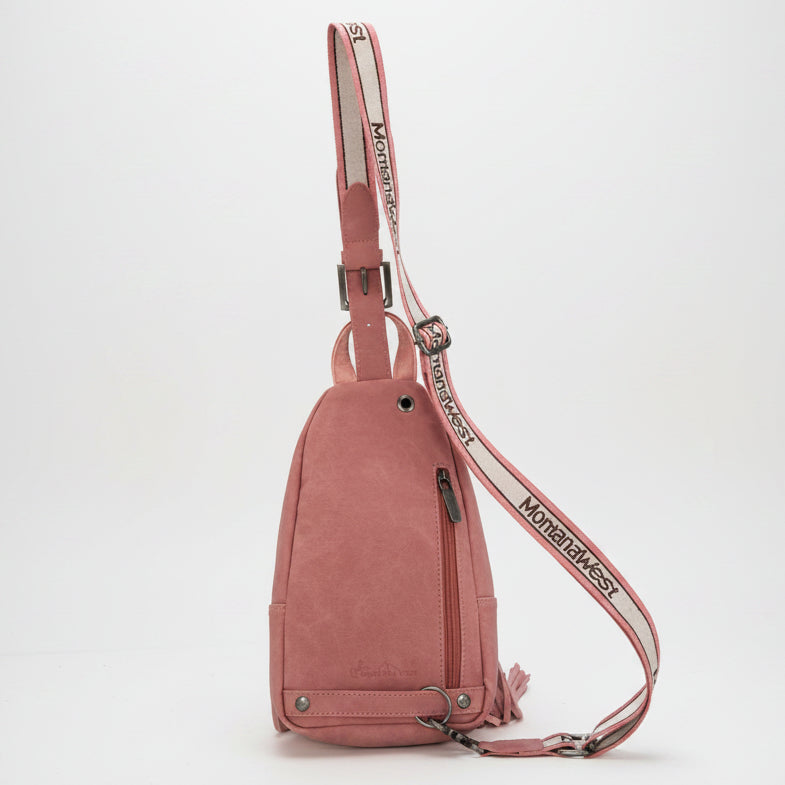 Montana West Tooled Fringe Sling Bag. Western PU Leather Floral Crossbody with Adjustable Strap - Boutique of Leathers/Open Road