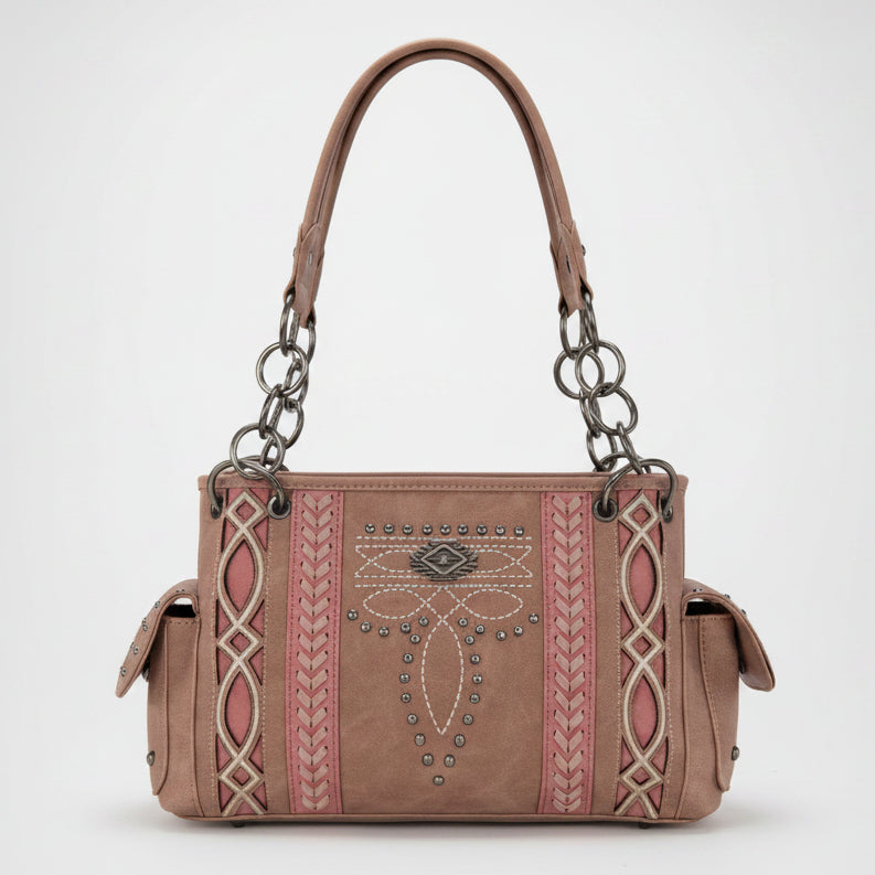 Montana West Cut-Out Embroidered Satchel. Suede-Feel Western Bag with Aztec Concho - Boutique of Leathers/Open Road