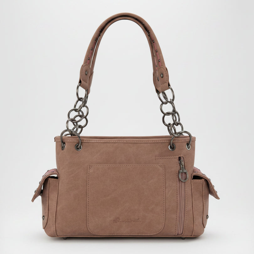 Montana West Cut-Out Embroidered Satchel. Suede-Feel Western Bag with Aztec Concho - Boutique of Leathers/Open Road