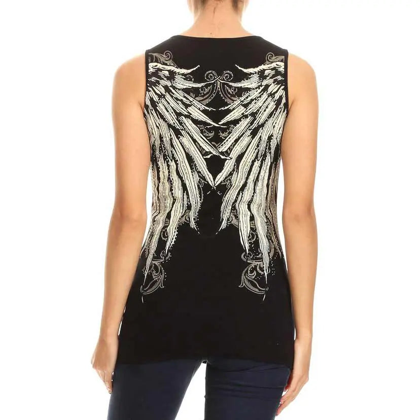 Platinum Plush Women's Angel Wing Lace-Up Tank Top - Boutique of Leathers/Open Road