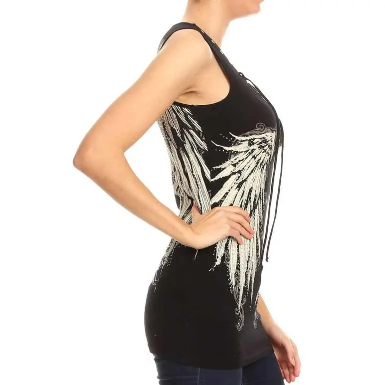 Platinum Plush Women's Angel Wing Lace-Up Tank Top - Boutique of Leathers/Open Road