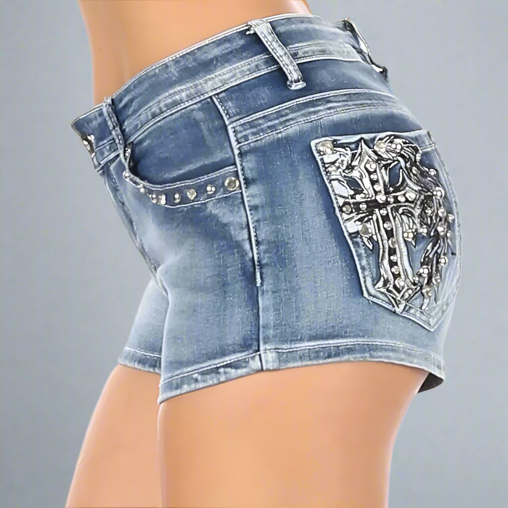 Platinum Plush Women's Cross Angel Wing Bling Shorts Women's Shorts Boutique of Leathers/Open Road