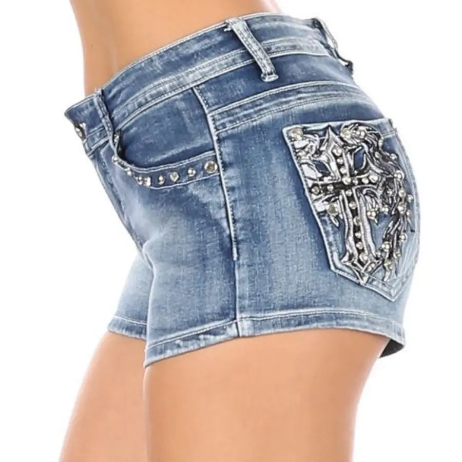 Platinum Plush Women's Cross Angel Wing Bling Shorts Women's Shorts Boutique of Leathers/Open Road