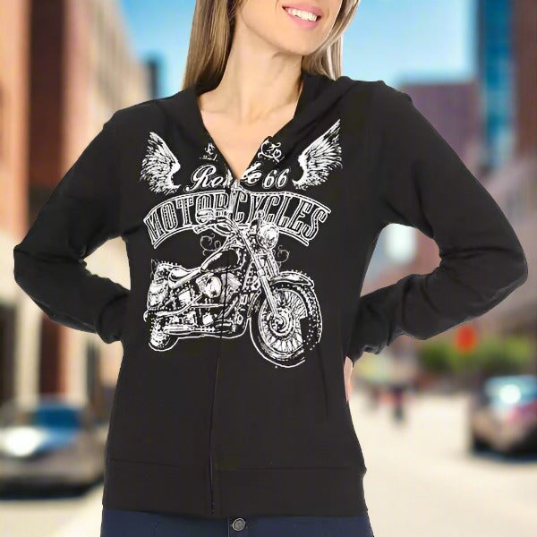 Platinum Plush Women's Route 66 Full Zip Hoodie - Boutique of Leathers/Open Road