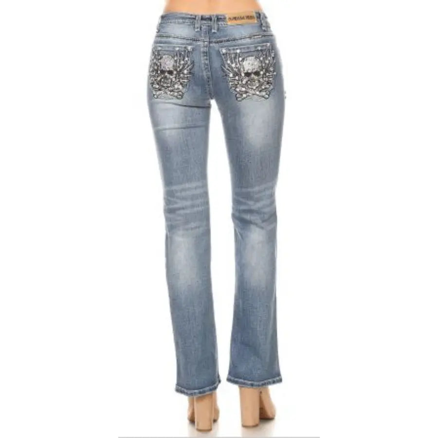 Platinum Plush Women's Skull Bone Stitch Jeans Women's Pants Boutique of Leathers/Open Road