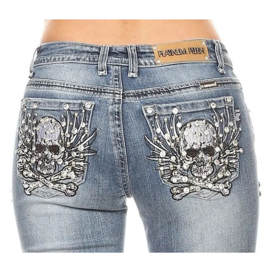 Platinum Plush Women's Skull Bone Stitch Jeans Women's Pants Boutique of Leathers/Open Road